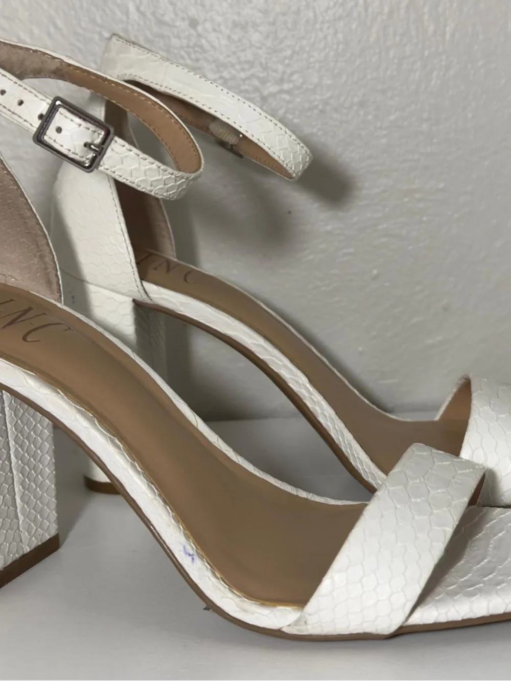 INC International Concepts White Textured Ankle-Strap Block Heels